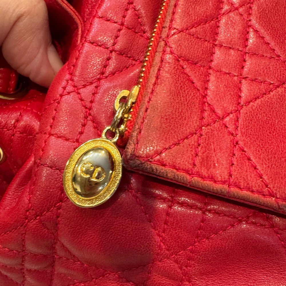 Dior Red Cannage Quilted Backpack/Bucket Handbag - Picture 13 of 17
